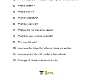 Comprehension / Guided reading on climate zones