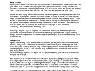 Ideas for planning a ‘Rhyme day’ for children