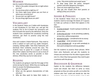 ESL Reading Lesson Plan -Teenagers Seeking Shelter