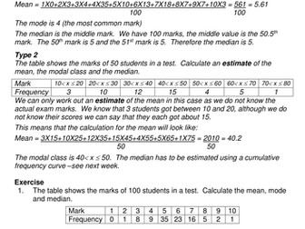 Mean From a Frequency Table