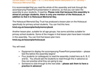 Assembly for KS2 for Holocaust Memorial Day 2014
