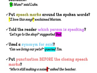 Speech Punctuation Checklist Poster