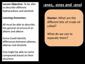 Alkanes, alkenes and alcohols