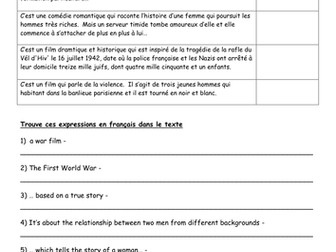 French film trailer match-up reading activity