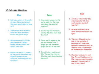 Differentiated Colour Word Problems