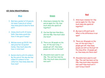 Differentiated Colour Word Problems