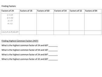 Finding Factors and Highest Common Factor