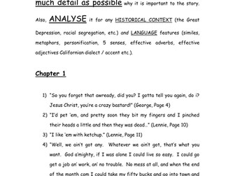 Of Mice and Men Revision of Quotes Exercise