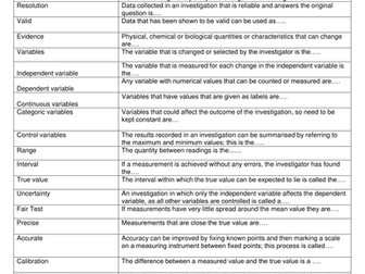 AQA How Science Works Key terms velcro board cards