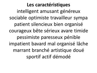 Adjectives of character - sorting starter