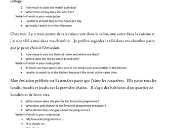French - my tv viewing reading & writing practice