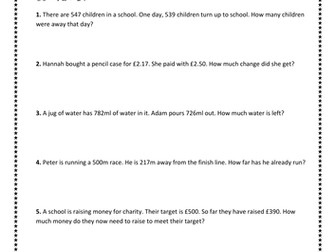Subtraction word problems