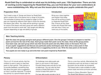 Roald Dahl-Inspired Poetry Lesson Plan for KS2