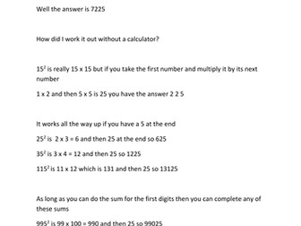 Mental Maths square roots easily if ends in 5