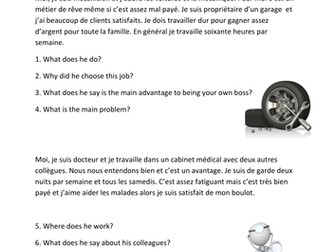 Jobs and work: reading comprehension.