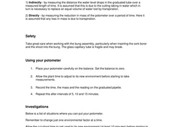 Using potometers to measure transpiration