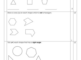 Lines angle and shapes topic Assessments Level 2-8