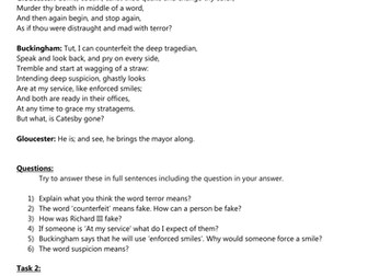 Shakespeare & Poems Assessment - Richard III