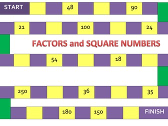 Factors and square numbers board game