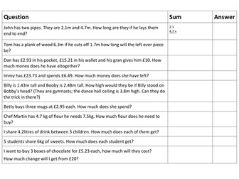 Decimals - Worded Problems
