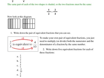 Equivalent fractions worksheets