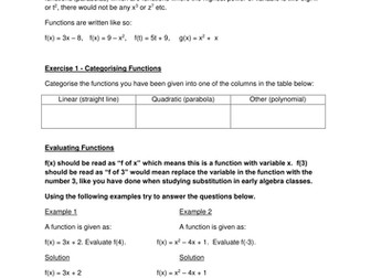 Evaluating Functions Worksheet