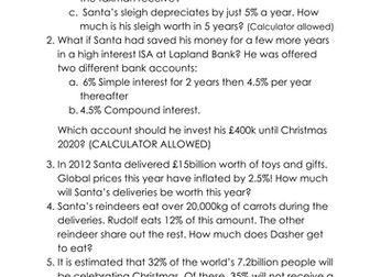 Christmas themed percentage and interest quiz