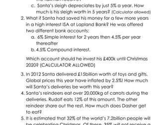 Christmas themed percentage and interest quiz