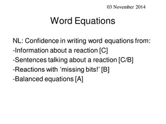 Confidence with Writing WORD EQUATIONS!