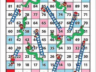 Snakes and Ladders board with coloured squares