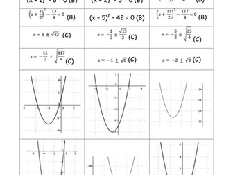 Completing the Square Matching Cards