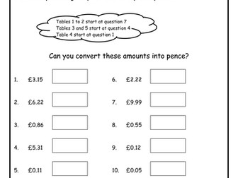 Money activities - counting and converting