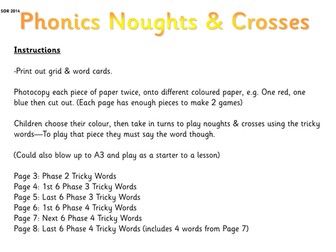 Phase 2 , 3 & 4 Tricky Word Tic-Tac-Toe Grids