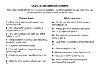 RS GCSE Edexcel Mock Exam Feedback Sheet