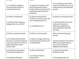 Unit 1 Alkanes and organic quiz quiz trade cards