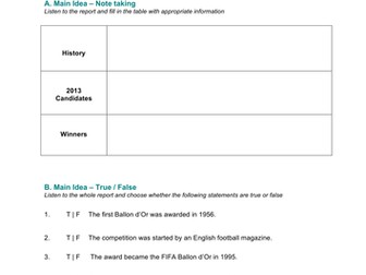 Listening Worksheet: 2013 Ballon d'Or Award