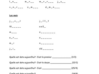 Les mois, les jours de la semaine, la date