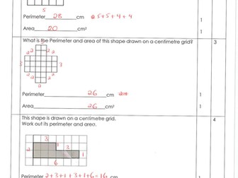 Area Perimeter Volume topic tests Level 2-7