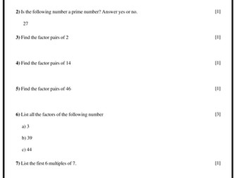 Factors, Multiples and Primes
