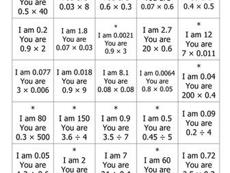 Loop Cards for multiplying and dividing Decimals