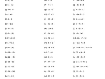 Negative Numbers Practice +/-/x/ ÷