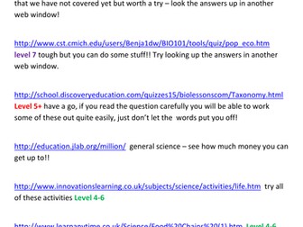 Worksheet and web based activities