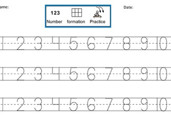 Number Formation Practice dotted 1-10
