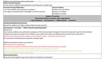 Addition and subtraction organising a trip lesson