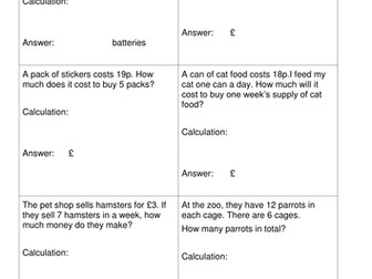 Multiplication problems at levels 2, 3 and 4