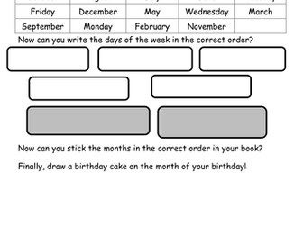 Months of the Year and days of the week worksheet