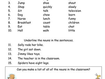 Noun Worksheet Year 1