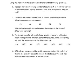 Mean average word problems