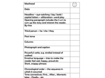 Newspaper Feature Find Checklist