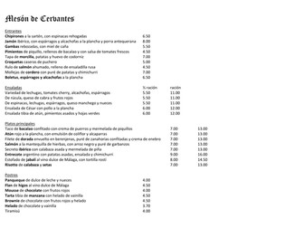 Spanish restaurant menus - authentic